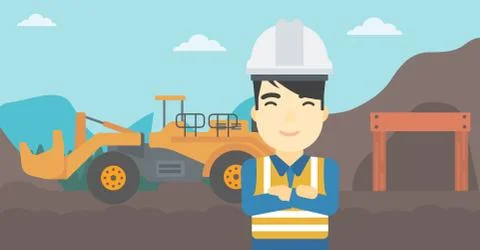 Miner with mining equipment on background 스톡 일러스트