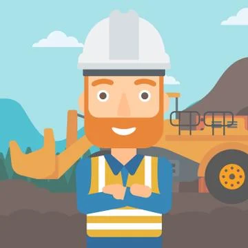 Miner with mining equipment on background. Stock Illustration