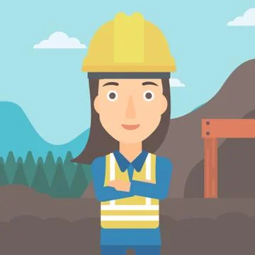 Miner with mining equipment on background. Illustrazione stock