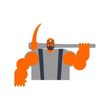 Miner with pickaxe. workman vector illustration. laborer mining Stock Illustration