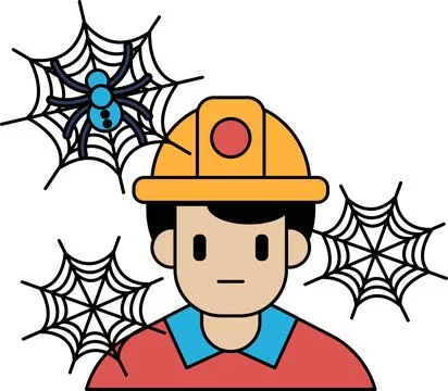 Miner wears a hard hat, surrounded by spiderwebs Stock Illustration