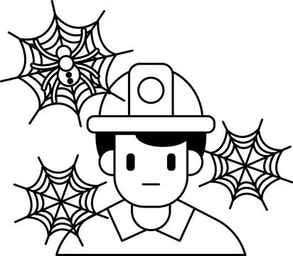 Miner wears a hard hat, surrounded by spiderwebs Stock Illustration