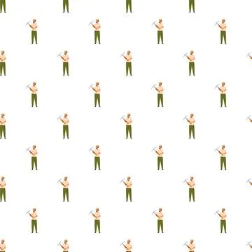 Miner worker holding pickaxe seamless pattern background Stock Illustration