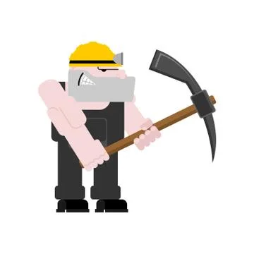 Miner worker mining isolated. collier with pickaxe. Pitman is at work in mine Stock Illustration