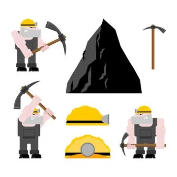 Miner worker mining set. collier with pickaxe. Pitman is at work in mine. Wor Stock Illustration
