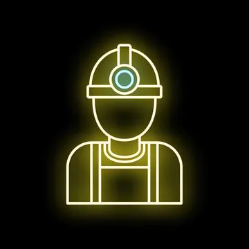 Miner worker neon glowing icon on dark background Stock Illustration