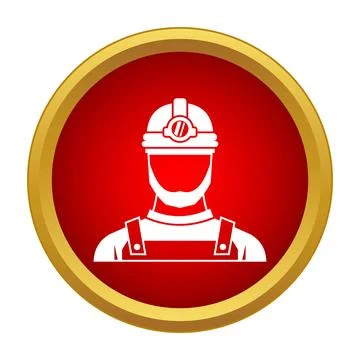 Miner worker wearing helmet in flat icon style Stock Illustration