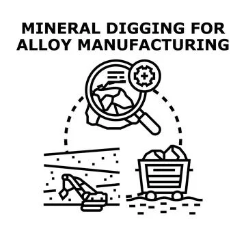 Mineral digging for alloy manufacturing process concept Stock Illustration