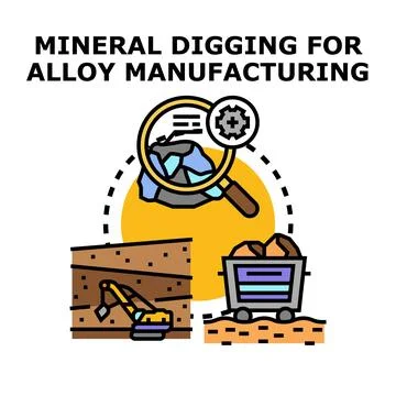 Mineral digging for alloy manufacturing process concept Stock Illustration