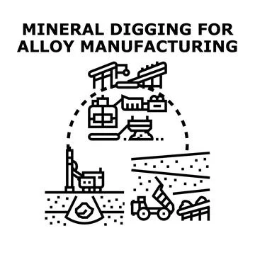 Mineral digging and processing for alloy manufacturing industry Stock Illustration