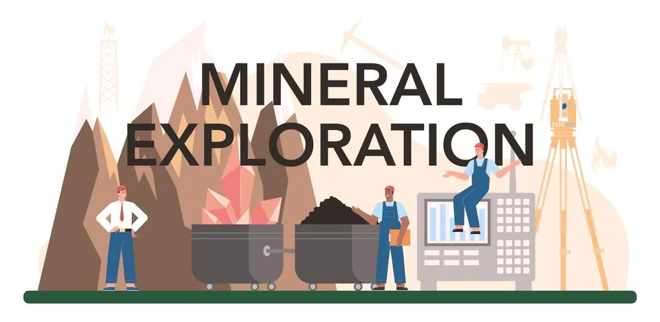 Mineral exploration concept typographic header. Mining and natural Stock Illustration