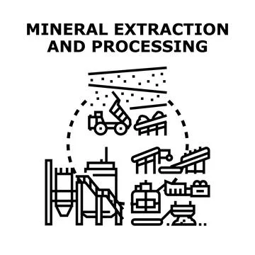 Mineral extraction and processing industry producing raw materials 库存插图