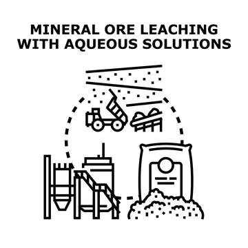 Mineral ore leaching with aqueous solutions concept Stock Illustration