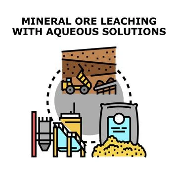 Mineral ore leaching with aqueous solutions concept Stock Illustration