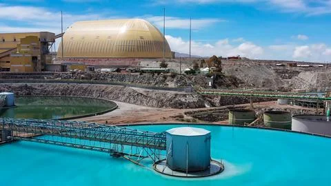 Mineral processing plant in an open pit mine Stock Photos