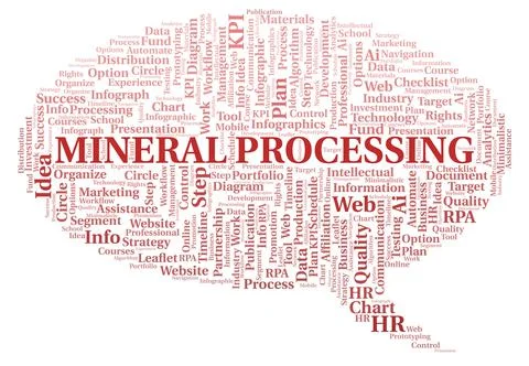Mineral Processing typography word cloud create with the text only. Illustrazione stock