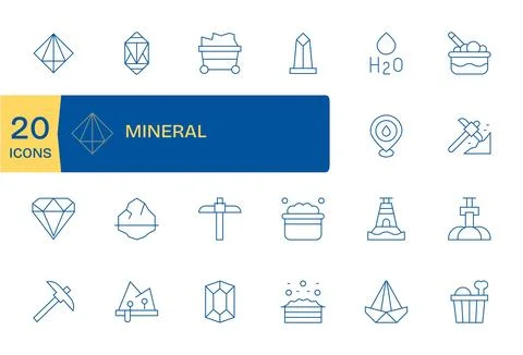 Mineral Vector Graphics featuring 20 Thin Line Editable 64x64 Designs Stock Illustration
