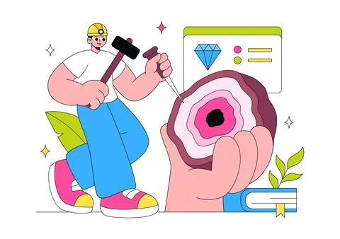 Mineralogist Vector Illustration Featuring Gemstone Analysis, Geological Re.. Stock Illustration