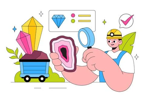 Mineralogist Vector Illustration Featuring Gemstone Analysis, Geological Re.. Stock Illustration