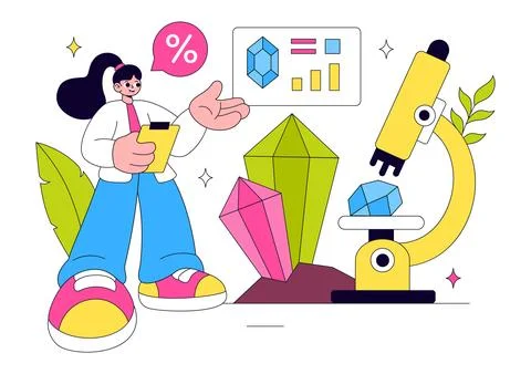 Mineralogist Vector Illustration Featuring Gemstone Analysis, Geological Re.. Stock Illustration
