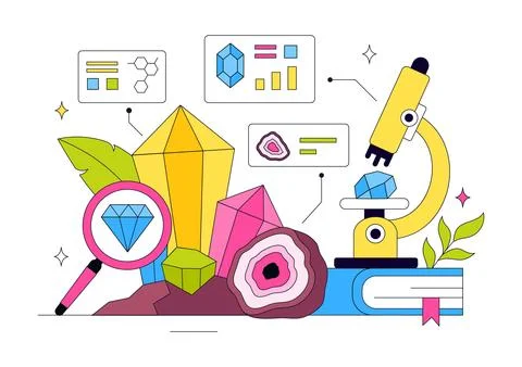 Mineralogist Vector Illustration Featuring Gemstone Analysis, Geological Re.. Stock Illustration