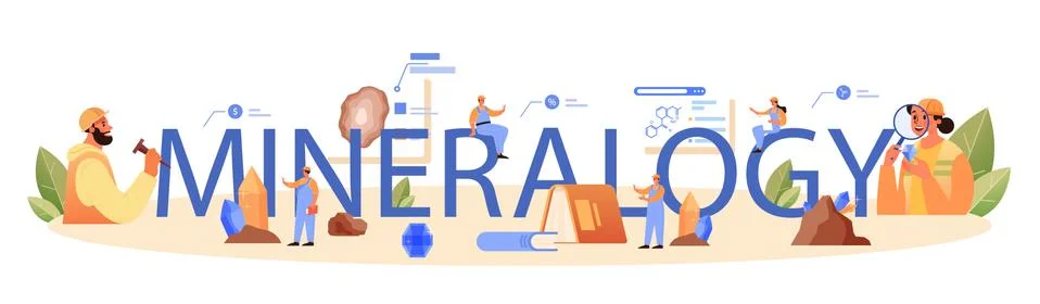 Mineralogy typographic header. Professional scientist studying natural stone Stock Illustration