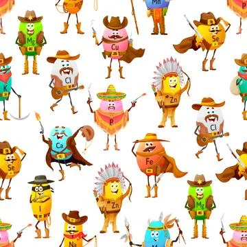 Minerals characters cowboys seamless pattern Stock Illustration