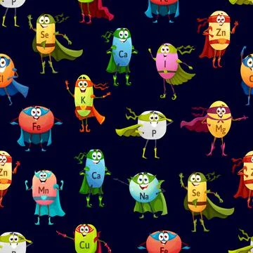 Minerals superhero characters seamless pattern Stock Illustration