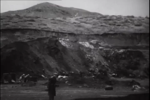 Miners operate drill machine in copper mine - 1950 Stock Footage 105711823