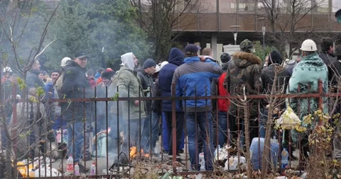 Miners protesting on the street during winter Stock Footage 170013130