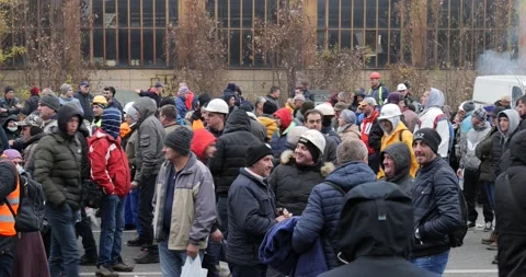 Miners protesting on the street during winter Stock Footage 170013260