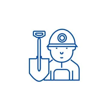Miner,worker line icon concept. Miner,worker flat vector symbol, sign, outline Illustrazione stock