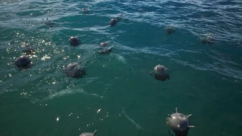 Mines float on the waves Stock Footage 269402561