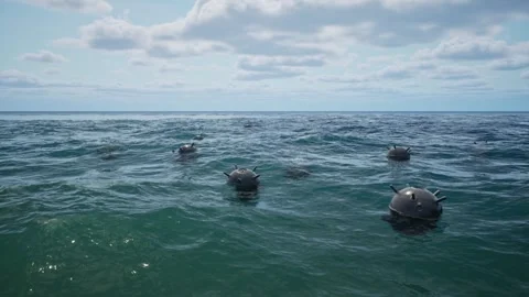 Mines float on the waves Stock Footage 269681802