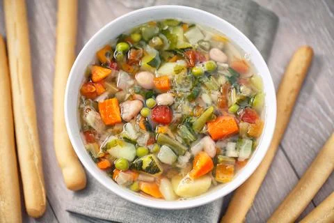 Minestrone Soup on a Plate. High quality photo. Stock Photos