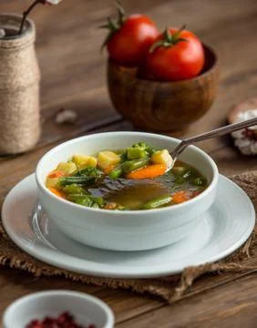 Minestrone soup on the table Stock Photos