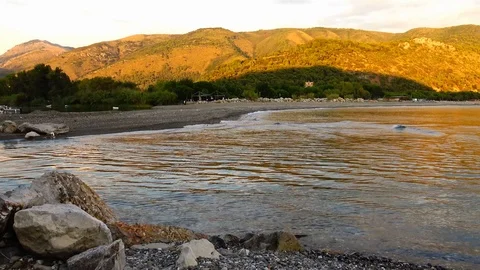 Mingardo river sunset coast of cilento, salerno - italy Stock Footage 103609779
