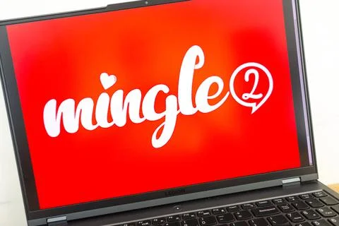 Mingle2 online dating app logo displayed on laptop Stock Photos
