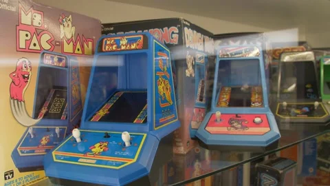 Mini arcade portable pac man gameboy Stock Footage 168831154