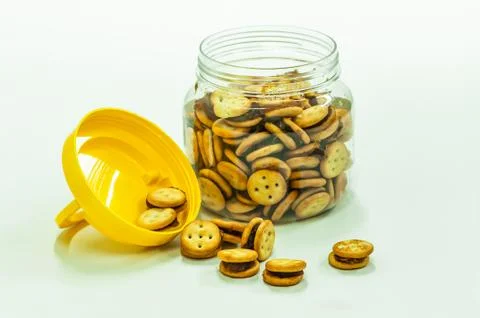 Mini biscuits pineapple cracker in a glass jar Stock Photos