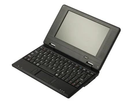 Mini black opened netbook on white Foto stock
