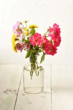 Mini bouquet of flowers, spring still life Stock Photos
