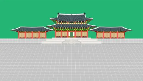 Mini building and long wall and large courtyard at changedoekgung palace in s Ilustración de archivo