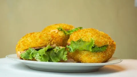 Mini burger with lettuce and thin meat Stock Photos