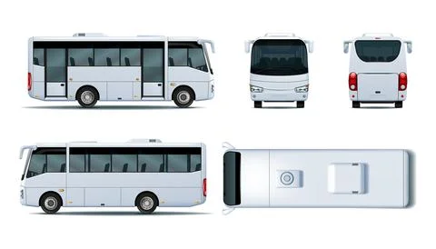 Mini bus mockup. Minibus different view, back side, top and front. 3D car mock Stock Illustration