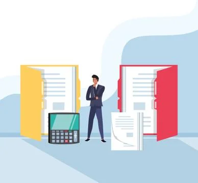 Mini businessman with document in the workplace Stock Illustration
