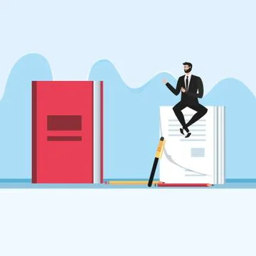 Mini businessman sitting in document in the workplace Illustrazione stock