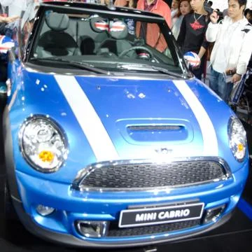 Mini cabrio car on display Stock Photos
