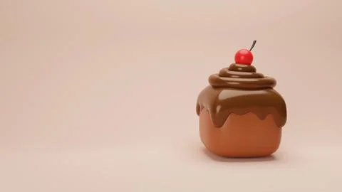 Mini cake with chocolate topping and cherry. Chocolate Cake, Pastry shop, con Stock Illustration