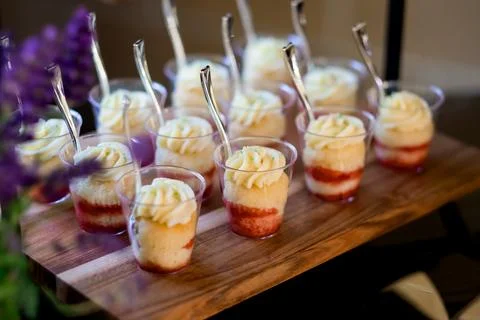 Mini Cake Cups at Wedding Reception Stock Photos